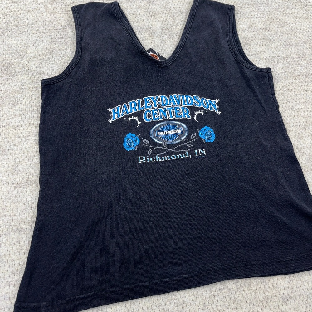 Vintage Y2K Harley Davidson Shirt Women Large Black Tank Top V Neck Faded Tattoo - Picture 11 of 16